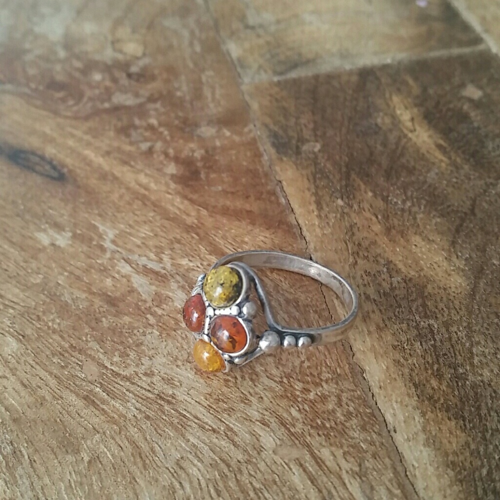 Silver ring with amber